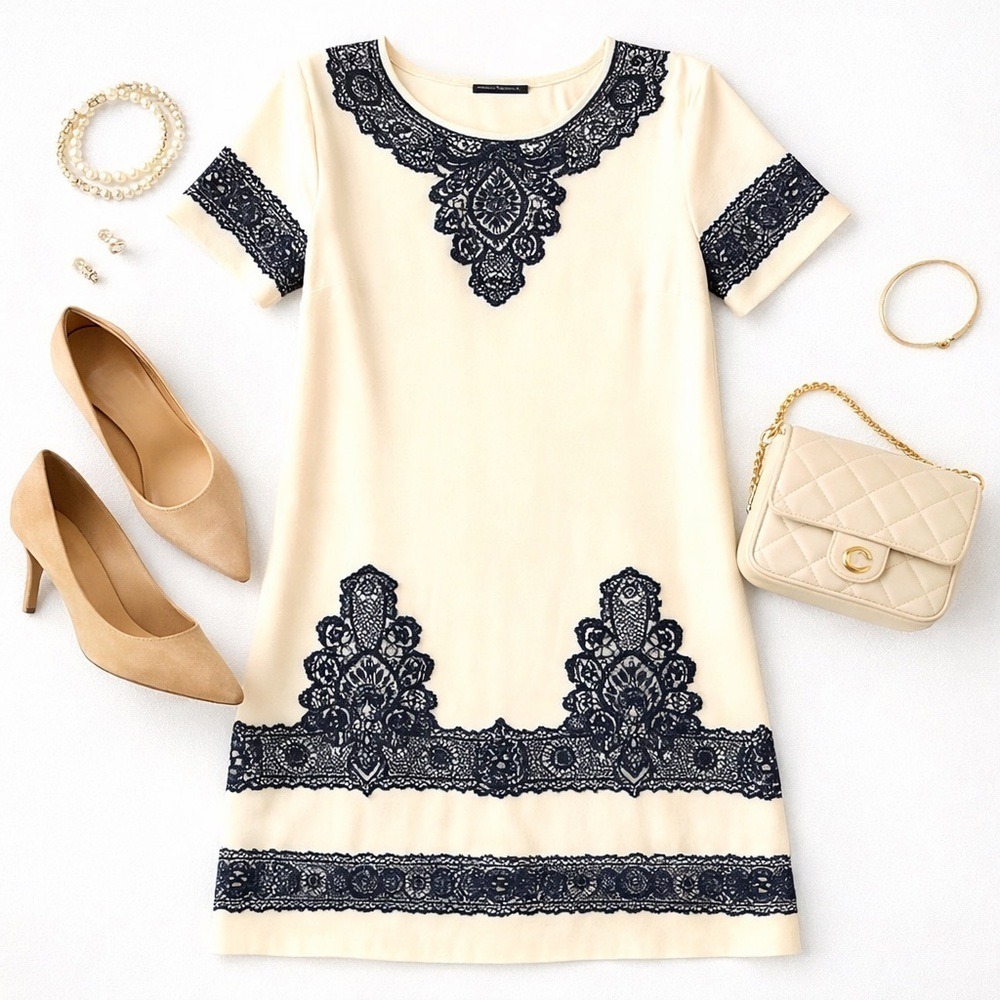 San & Soni Loka Petite Tunic Dress XXS Cream Beaded Embroidered Elegant Boho EUC - Picture 4 of 16